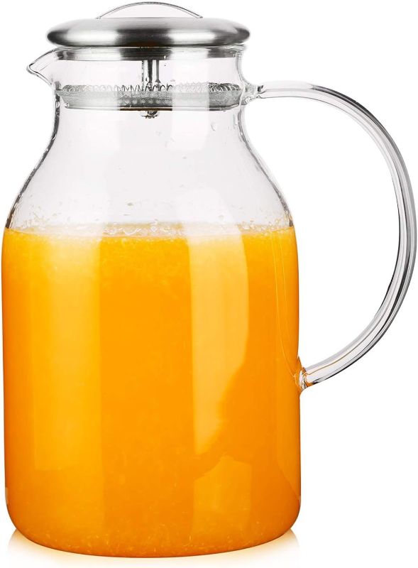 Photo 1 of Hiware Glass Pitcher with Lid and Spout - 68 OZ Water Pitcher for Hot/Cold Water & Iced Tea, 18/8 Stainless Steel Lid, High Heat Resistance, 100% Lead-free Clear
