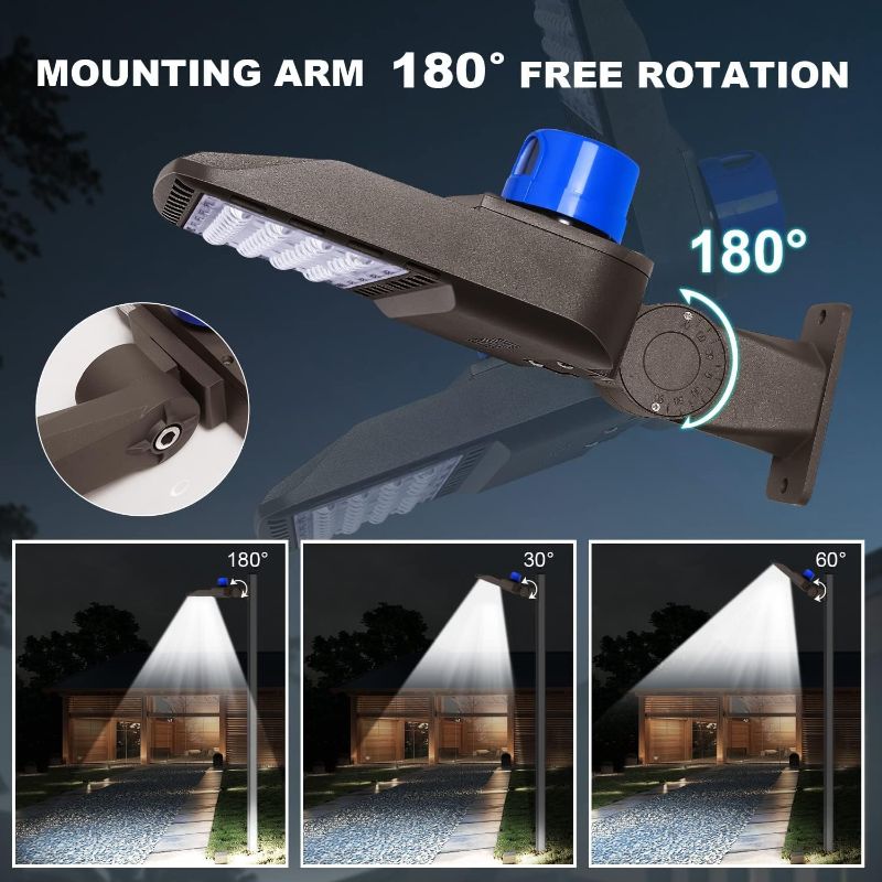 Photo 2 of BIRITALO LED Parking Lot Light with Allen Wrench Outdoor Flood Lights Dusk to Dawn with Adjustable Arm Mount Commercial Security Lights 5000K IP65 Waterproof for Garage, Walkway
