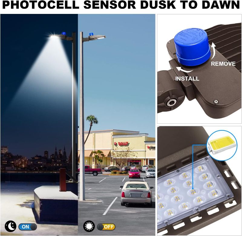 Photo 5 of BIRITALO LED Parking Lot Light with Allen Wrench Outdoor Flood Lights Dusk to Dawn with Adjustable Arm Mount Commercial Security Lights 5000K IP65 Waterproof for Garage, Walkway
