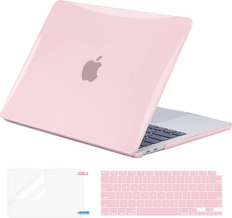 Photo 2 of Compatible with MacBook Air 13 inch Case 2022 2021-2018 M1 A2337 A2179 A1932 with Retina Display Touch ID, Case + Keyboard Skin Cover + Screen Protector, Pink
