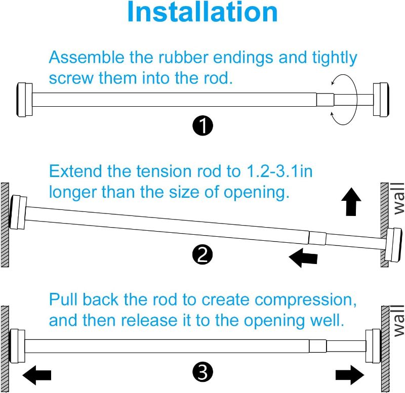 Photo 1 of Shower Curtain Rod Never Rust and Non-Fall Down Spring Tension Rod, Stainless Steel (Black)
