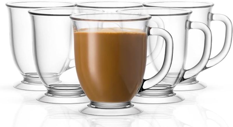 Photo 1 of Kook Clear Glass Coffee Mugs, 15 oz, Set of 6, with Handles, Tea Cups, for Drinking Hot Beverages, Latte, Cappuccino, Espresso, Large Capacity, 15 oz, Set of 6
