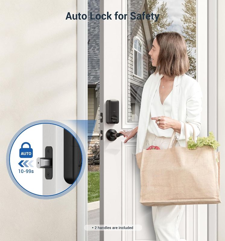 Photo 2 of Door Lock with 2 Lever Handles - Keyless Entry Door Lock, Electronic Keypad Deadbolt & Front Door Lock Handle Sets, Auto Lock & 1 Touch Locking, Easy Installation, Oil Rubbed Bronze
