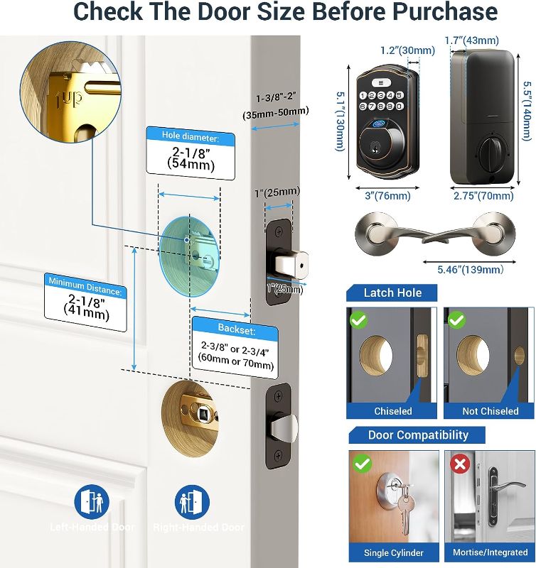 Photo 1 of Door Lock with 2 Lever Handles - Keyless Entry Door Lock, Electronic Keypad Deadbolt & Front Door Lock Handle Sets, Auto Lock & 1 Touch Locking, Easy Installation, Oil Rubbed Bronze
