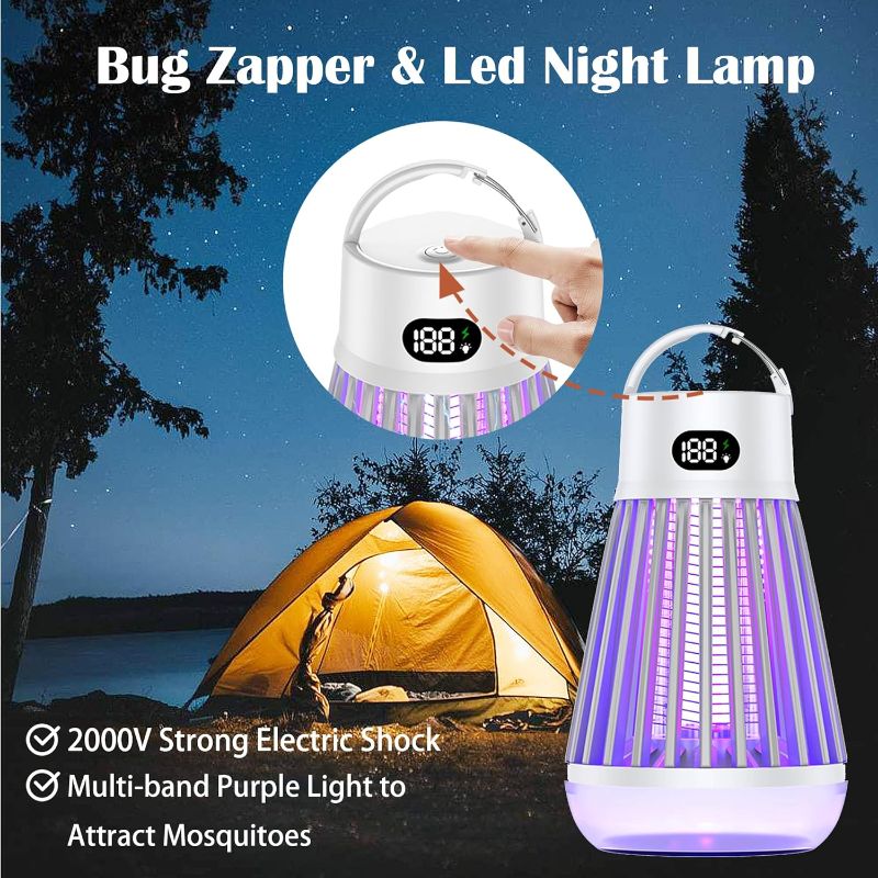 Photo 5 of Bug Zapper Outdoor Indoor Mosquito and Fly Killer Electric Rechargeable Mosquito Zapper Flying Insect Trap Portable Cordless Bug Zappers USB Bug Bulb LED Light Mosquito Trap for Home, Patio, Camping
