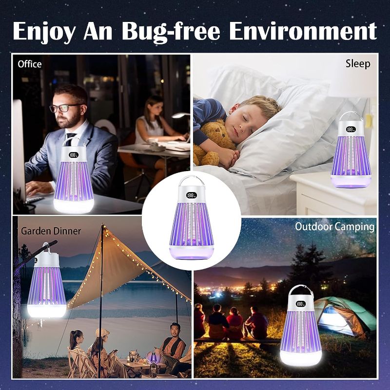 Photo 1 of Bug Zapper Outdoor Indoor Mosquito and Fly Killer Electric Rechargeable Mosquito Zapper Flying Insect Trap Portable Cordless Bug Zappers USB Bug Bulb LED Light Mosquito Trap for Home, Patio, Camping
