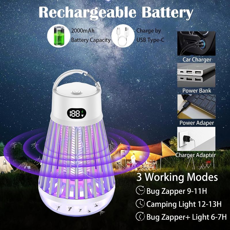Photo 4 of Bug Zapper Outdoor Indoor Mosquito and Fly Killer Electric Rechargeable Mosquito Zapper Flying Insect Trap Portable Cordless Bug Zappers USB Bug Bulb LED Light Mosquito Trap for Home, Patio, Camping
