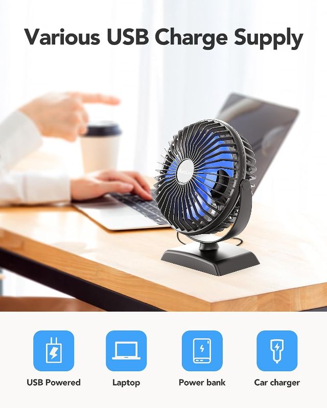 Photo 3 of AaoLin Desk Fan, USB Small Fans with 3 Speeds Strong Airflow, Quiet Portable, 360° Rotation Personal Table Fan for Home,Office, Bedroom Desktop
