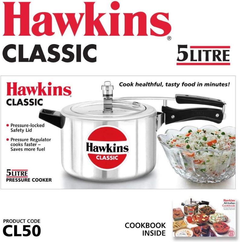 Photo 3 of HAWKINS Classic CL50 5-Liter New Improved Aluminum Pressure Cooker, Small, Silver
