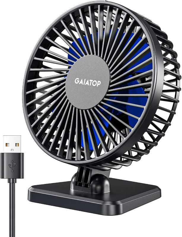 Photo 2 of Gaiatop USB Desk Fan, Small But Powerful, Portable Quiet 3 Speeds Wind Desktop Personal Fan, Adjustment Mini Fan Table Fan for Better Cooling, Home Office Car Indoor Outdoor(Blue)
