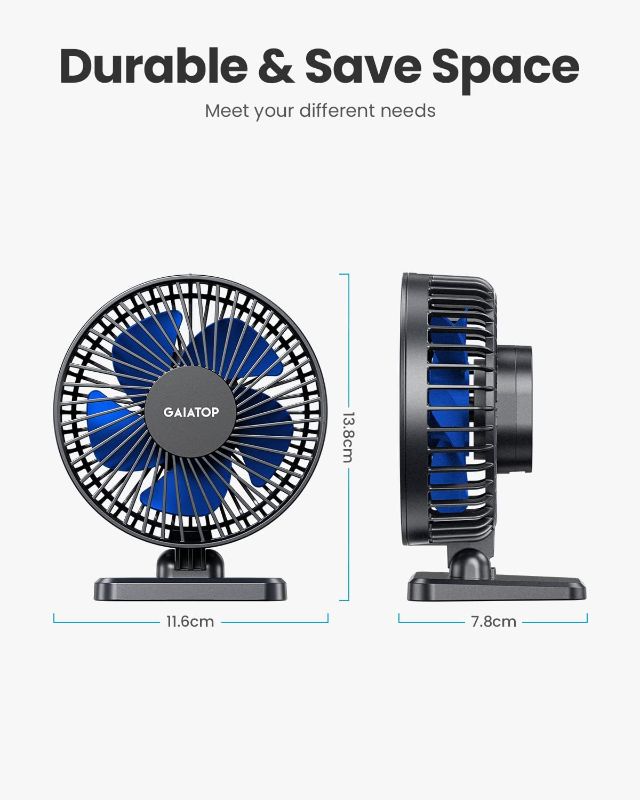 Photo 3 of Gaiatop USB Desk Fan, Small But Powerful, Portable Quiet 3 Speeds Wind Desktop Personal Fan, Adjustment Mini Fan Table Fan for Better Cooling, Home Office Car Indoor Outdoor(Blue)
