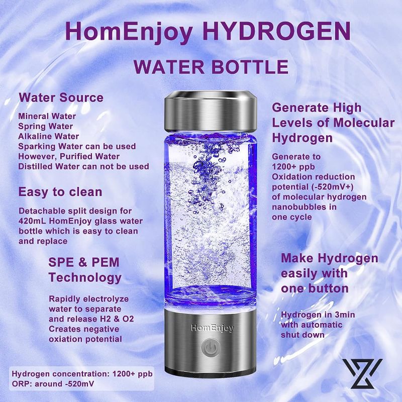 Photo 1 of Portable Hydrogen Water Generator Bottle with SPE and PEM Technology, Rechargeable Hydrogen Rich Water Glass Cup Water Ionizer Machine for Home and Fitness Daily Drinking
