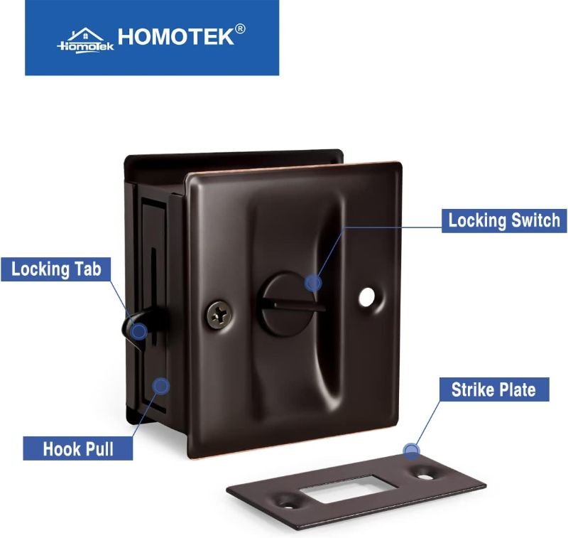 Photo 3 of HOMOTEK Privacy Sliding Door Lock with Pull Oil Rubbed Brass- Replace Old Or Damaged Pocket Door Locks Quickly and Easily
