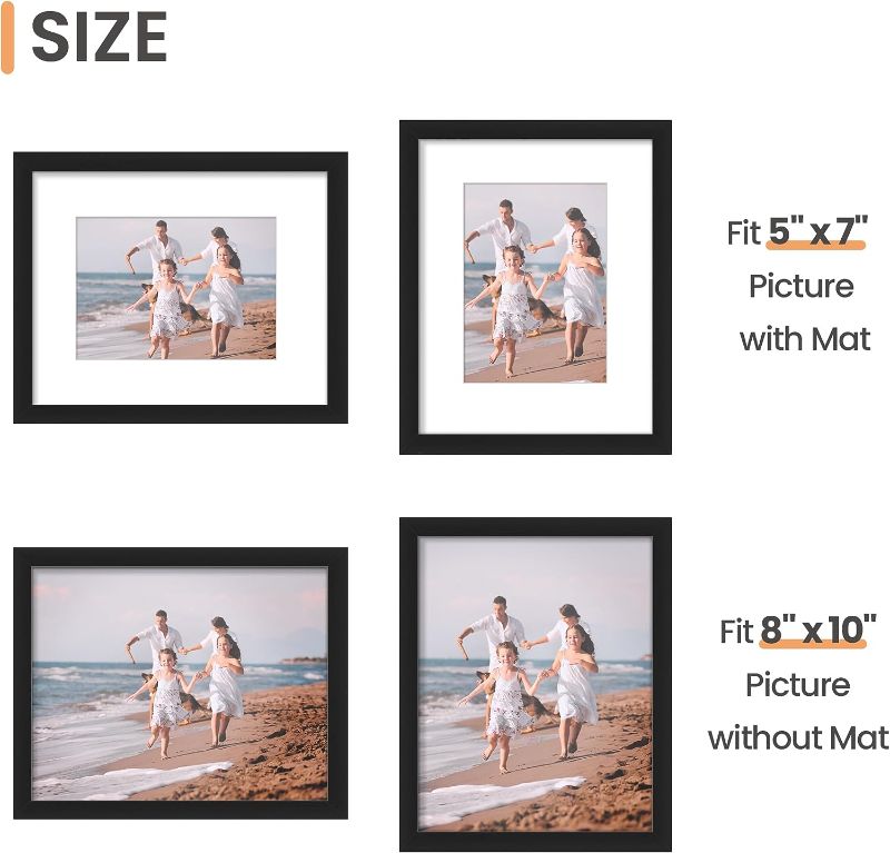 Photo 1 of UPSIMPLES - 8x10 Picture Frame Set of 10, Display Pictures 5x7 with Mat or 8x10 Without Mat, Multi Photo Frames Collage for Wall or Tabletop Display, Black
