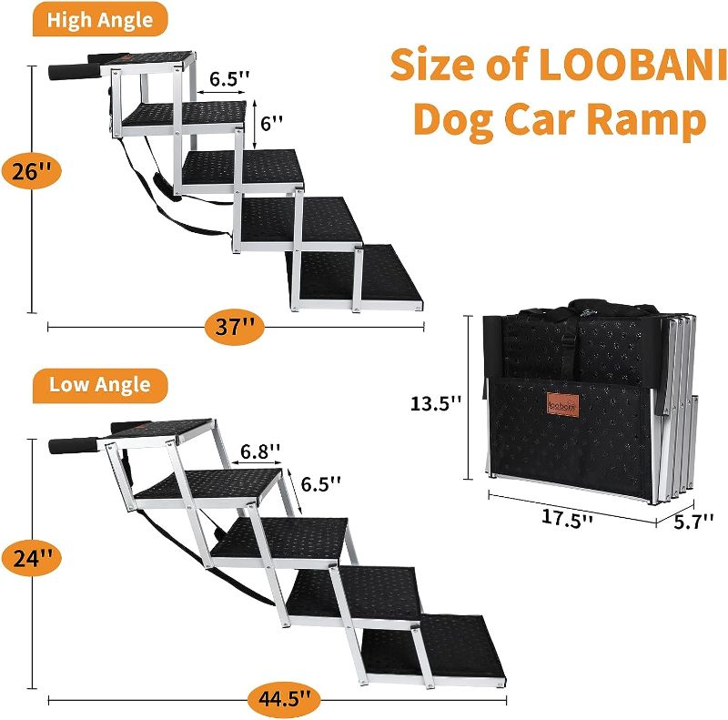Photo 3 of Dog Car Ramp for Large Dogs, Portable Aluminum Foldable Pet Ladder Ramp with Nonslip Surface for High Beds, Trucks, SUV and Cars, Supports up to 150 lbs, Upgraded 4 Steps
