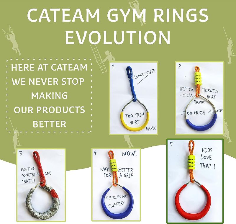 Photo 2 of Cateam Slackline Accessories – Multicolor Gymnastic Rings Set of 2 with carabiners – Monkey bar Rings for Backyard Obstacle Course
