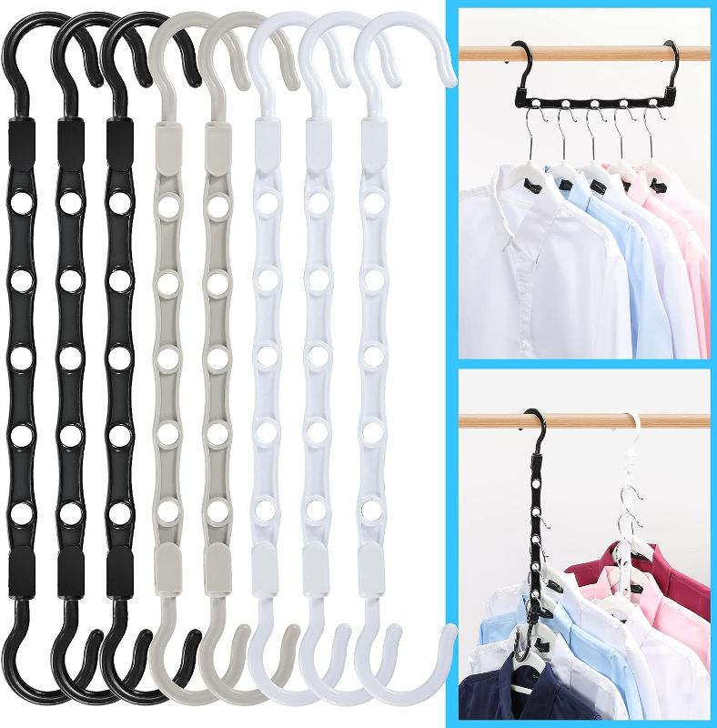 Photo 2 of 16 Pack Sturdy Hanger Organizer, Plastic Space Saving Hanger, Smart Magic Clothes Hanger, for Dorm Closet Storage Apartment College Bedroom Essentials, Black Gray White [ Upgraded Quality ]

