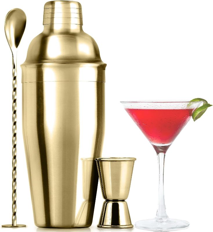 Photo 2 of Large 24 oz Stainless Steel Cocktail Shaker Set - Mixed Drink Shaker - Martini Shaker Set with Built in Strainer, Double Sided Jigger & Combo Muddler Mixing Spoon - Pro Margarita Shaker - by Zulay
