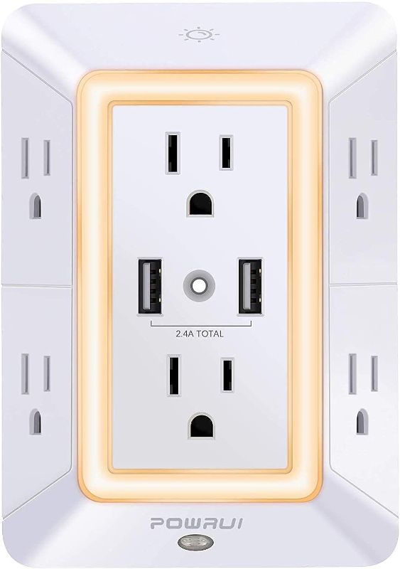 Photo 1 of Wall Charger, Surge Protector, QINLIANF 5 Outlet Extender with 4 USB Charging Ports (4.8A Total) 3-Sided 1680J Power Strip Multi Plug Adapter Spaced for Home Travel Office (3U1C)
