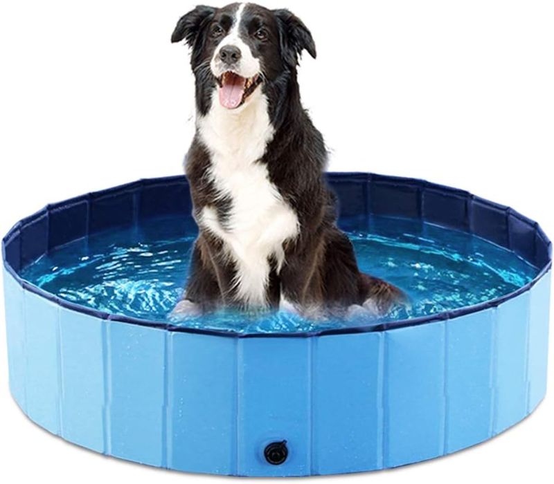 Photo 2 of Jasonwell Foldable Dog Pet Bath Pool Collapsible, Bathing Tub Kiddie Pool for Dogs Cats and Kids (32inch.D x 8inch.H, Blue)
