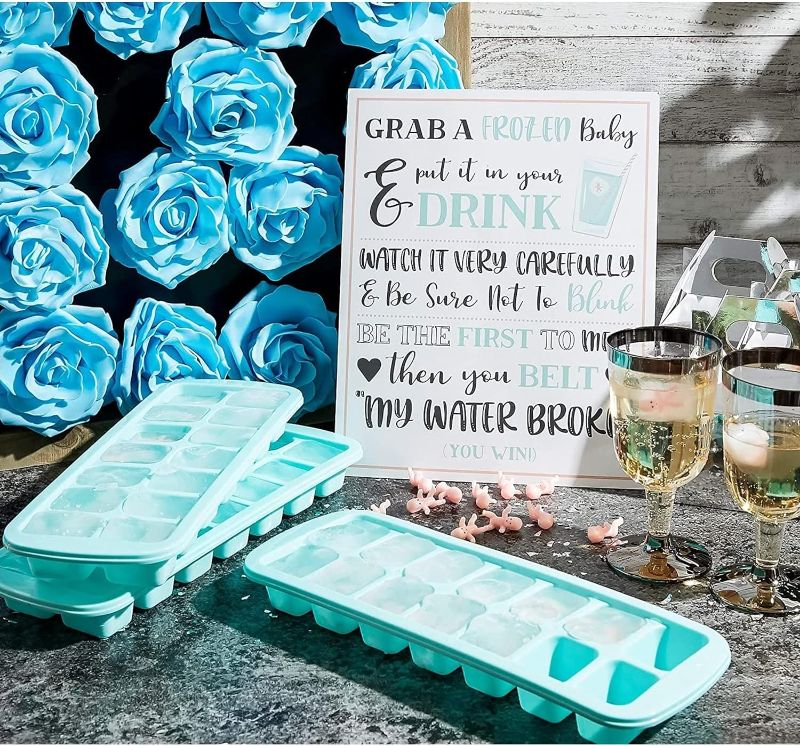 Photo 2 of My Water Broke Baby Shower Game with 60 1-Inch Mini Plastic Babies, 3 Ice Cube Trays, and 1 Sign

