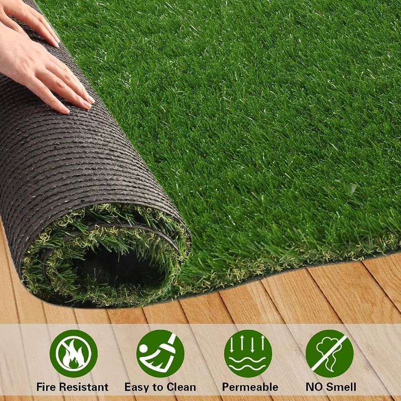 Photo 2 of Artificial Grass  Fake Grass Mat, 4 Tones Synthetic Turf Rug, Thick Artificial Grass for Dogs Pets/Garden Lawn Landscape, Customized Sizes Indoor Outdoor
