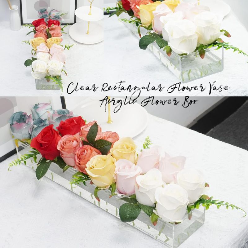 Photo 3 of Long Acrylic Vase with Holes for Flowers, Clear Rectangular Flower Vase Acrylic Flower Box, Length (16 Holes)
