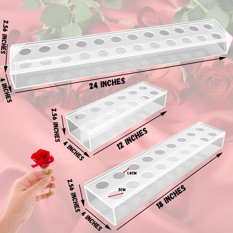 Photo 1 of Long Acrylic Vase with Holes for Flowers, Clear Rectangular Flower Vase Acrylic Flower Box, Length (16 Holes)
