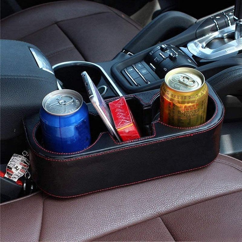 Photo 4 of Car Cup Holder Expander with PU Leather Cover, Multifunction Car Seat Pocket Glove Phone Mount Organizer,Car Back Seat Storage for Drink Mug Bottle CellPhones Coasters Cards (Black)

