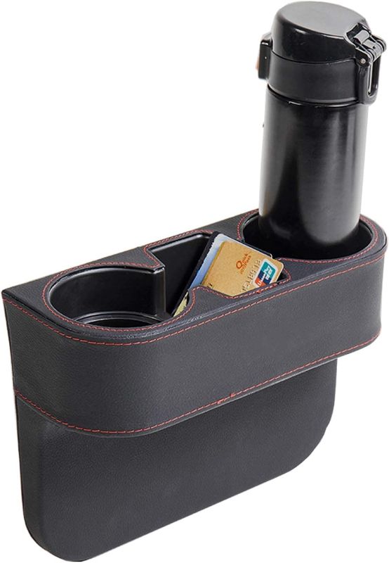 Photo 1 of Car Cup Holder Expander with PU Leather Cover, Multifunction Car Seat Pocket Glove Phone Mount Organizer,Car Back Seat Storage for Drink Mug Bottle CellPhones Coasters Cards (Black)
