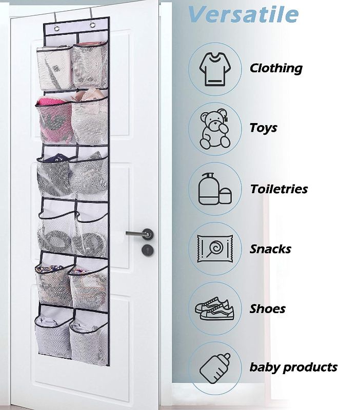 Photo 3 of MISSLO Over The Door Shoe Organizer 12 Large Mesh Pockets Hanging Narrow Closet Door, White, 2 Pack
