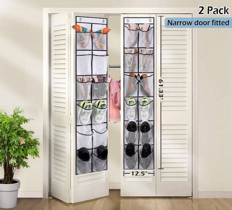 Photo 2 of MISSLO Over The Door Shoe Organizer 12 Large Mesh Pockets Hanging Narrow Closet Door, White, 2 Pack
