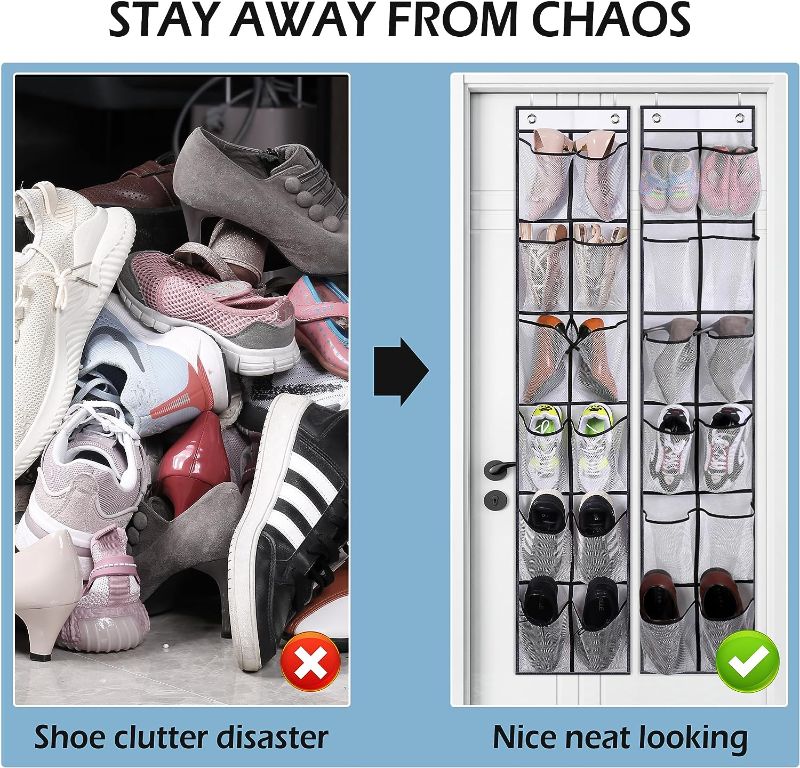 Photo 4 of MISSLO Over The Door Shoe Organizer 12 Large Mesh Pockets Hanging Narrow Closet Door, White, 2 Pack
