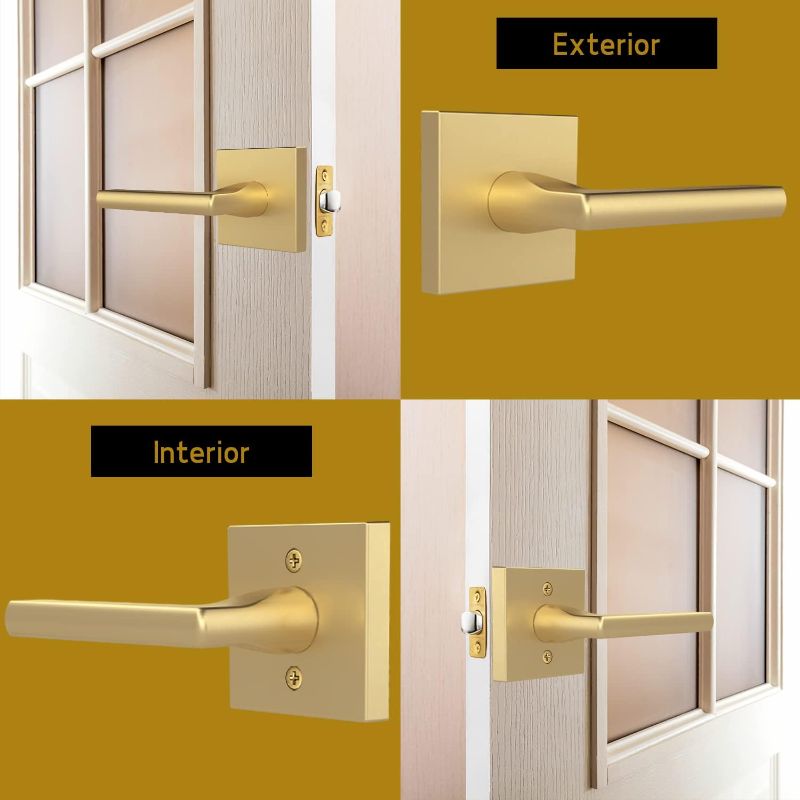 Photo 2 of Mega Handles Passage I Lever Door Handle Set for Hallway, Closet and Bathroom I Reversible Design I Fits All Standard Door Sizes I Screws Included - Satin Brass (1 Pack) with Exposed Screws, 
