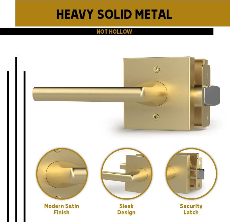 Photo 1 of Mega Handles Passage I Lever Door Handle Set for Hallway, Closet and Bathroom I Reversible Design I Fits All Standard Door Sizes I Screws Included - Satin Brass (1 Pack) with Exposed Screws, 
