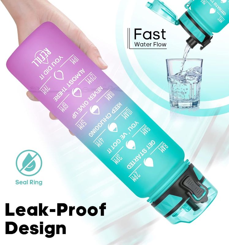 Photo 3 of Geritto Motivational Water Bottle with Time Marker, 26/32 Oz BPA Free Water Bottles with Fruit Strainer, Wide Mouth and Fast Water Flow Motivational Water Bottle, Leak-Proof Water Bottle with Strap
