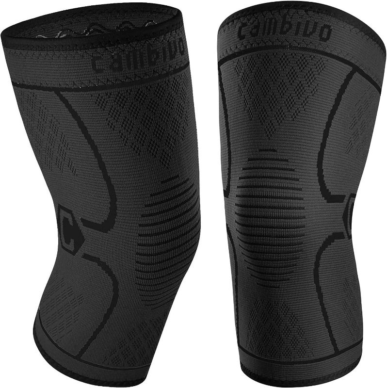 Photo 1 of CAMBIVO 2 Pack Knee Braces for Knee Pain, Knee Compression Sleeve for Men and Women, Knee Support for Meniscus Tear, Running, Weightlifting, Workout, ACL, Arthritis, Joint Pain Relief (Black,Large)
