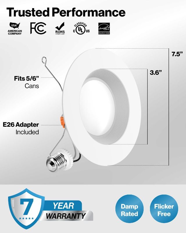 Photo 2 of Sunco 4 Pack LED Recessed Lighting 6 Inch, 4000K Cool White, Dimmable Can Lights, Baffle Trim, 13W=75W, 1050 LM, Damp Rated, Retrofit Installation - ETL
