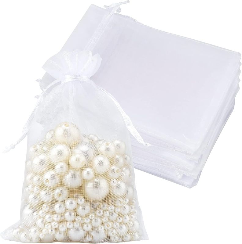 Photo 2 of 100Pcs Organza Bags,Organza Bags 4 x 6 inches,White Organza Bags with Drawstring,Christmas Wedding Favors Gift Bags,Jewelry Candy Mesh Pouches
