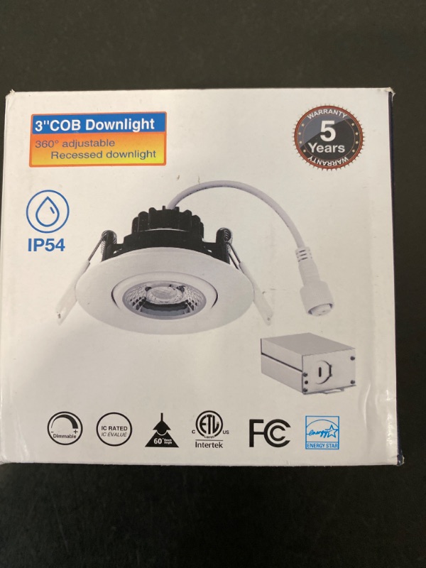 Photo 1 of LUXRITE 3 Inch LED Recessed Ceiling Light with Junction Box, 10W, 5CCT Selectable 2700K/3000K/3500K/4000K/5000K, 800LM High Brightness, Dimmable Canless Downlight, Wet Rated, IC Rated, ETL Listed
