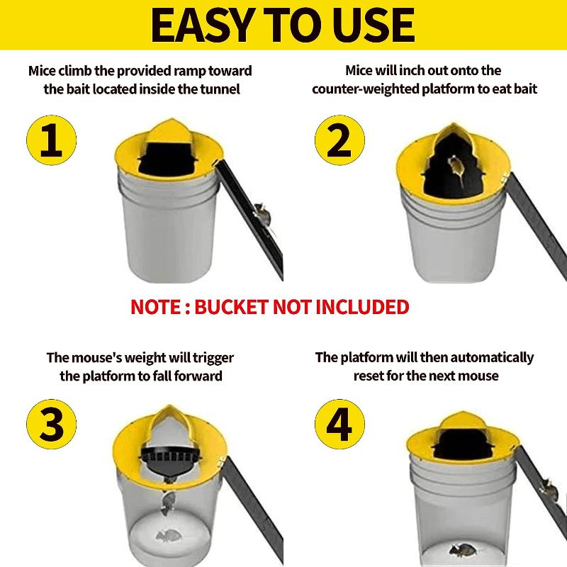 Photo 6 of Mouse Trap Bucket 5 Gallon Lid -12 Inch Auto Reset Flip and Slide Bucket Mouse Trap - Multi Catch Humane Rat Trap Bucket for Indoor & Outdoor Use with 2x19.6 Inches Mice Ramp
