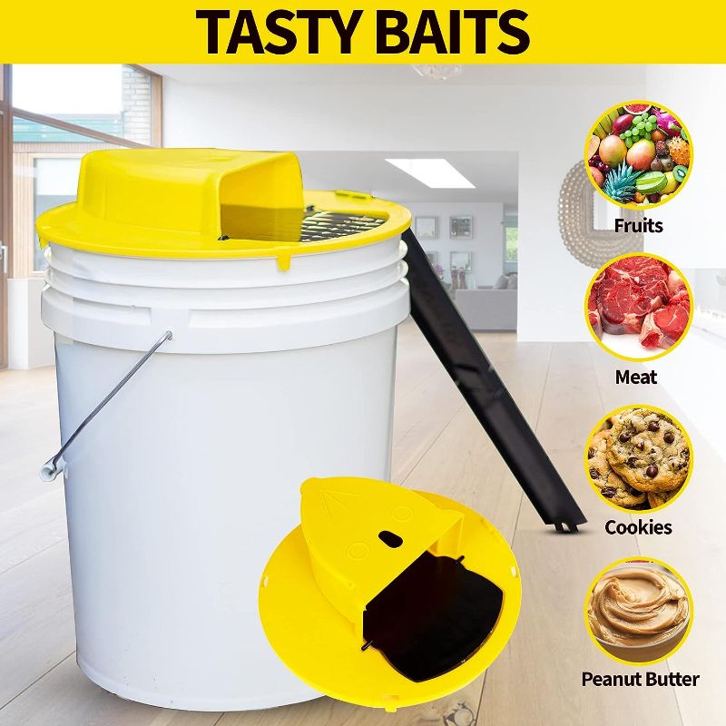 Photo 2 of Mouse Trap Bucket 5 Gallon Lid -12 Inch Auto Reset Flip and Slide Bucket Mouse Trap - Multi Catch Humane Rat Trap Bucket for Indoor & Outdoor Use with 2x19.6 Inches Mice Ramp
