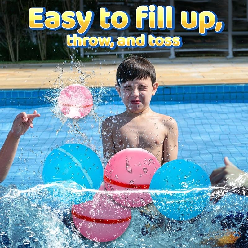 Photo 2 of Reusable Water Balloons for kids [6 Pcs], Refillable Water Balloons Quick Fill, Water Outdoor Toys, Happy Water Bombs Reusable, Latex Free Magnetic Balls Summer Party Toys, Multi Color
