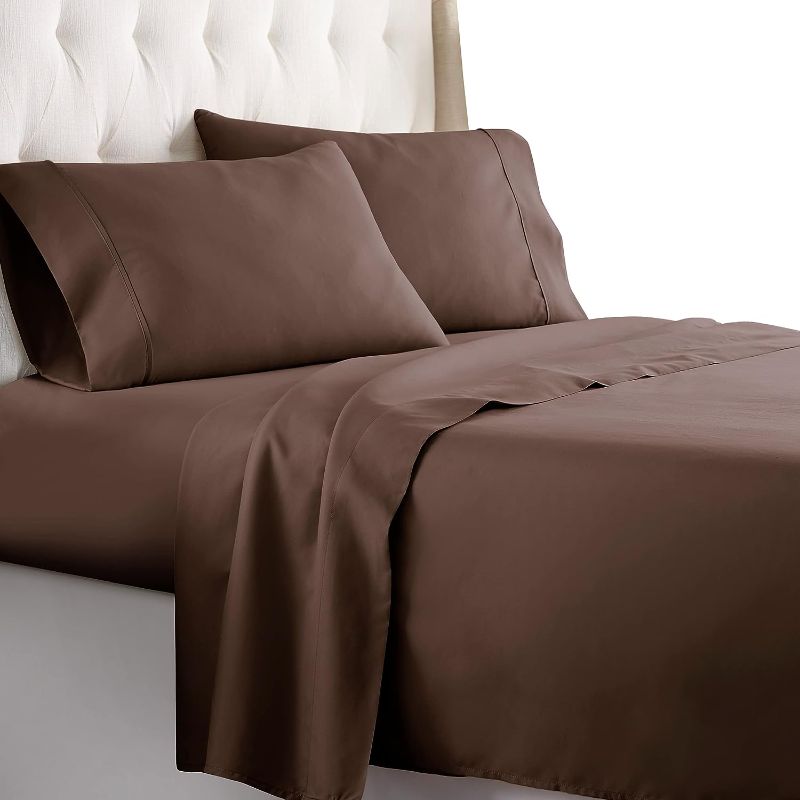 Photo 1 of Royal Collection 1800  King Egyptian Cotton Bamboo Quality Bed Sheet Set with 2- Fitted, 1 Flat and 2 King P/Cases. Wrinkle Free Shrinkage Free (KING, BROWN)
