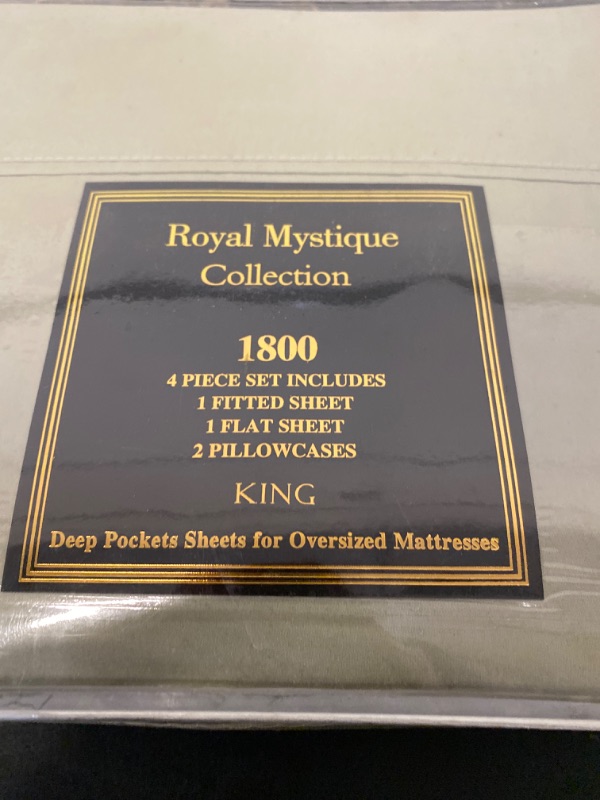 Photo 4 of Royal Collection 1800  King Egyptian Cotton Bamboo Quality Bed Sheet Set with 2- Fitted, 1 Flat and 2 King P/Cases. Wrinkle Free Shrinkage Free (KING, LIGHT GREEN/ OLIVE)
