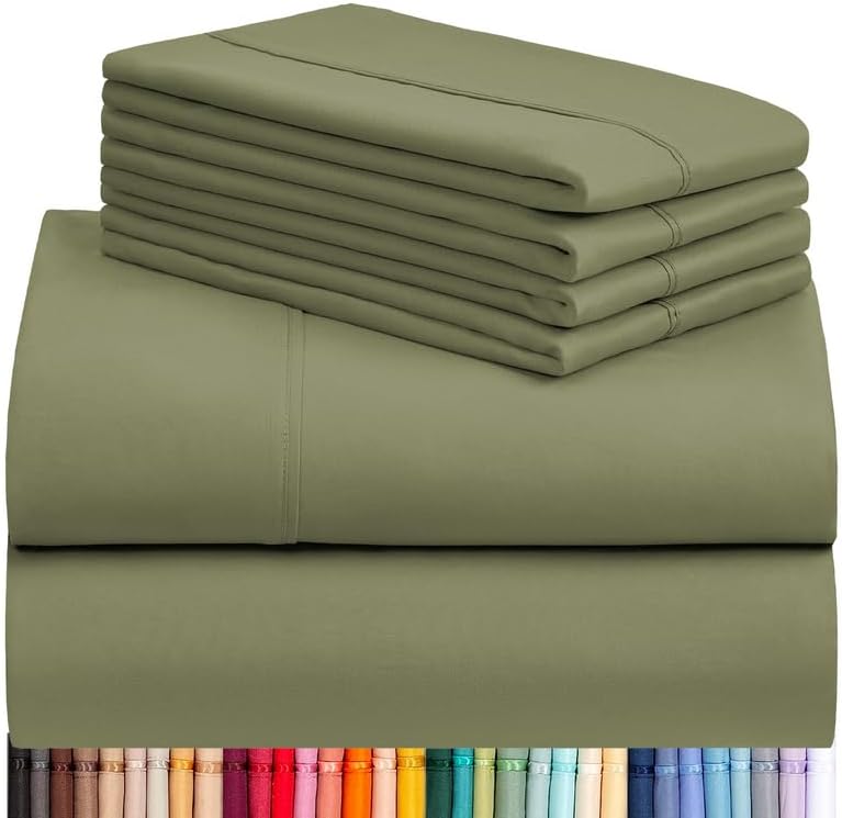 Photo 2 of Royal Collection 1800  King Egyptian Cotton Bamboo Quality Bed Sheet Set with 2- Fitted, 1 Flat and 2 King P/Cases. Wrinkle Free Shrinkage Free (KING, LIGHT GREEN/ OLIVE)

