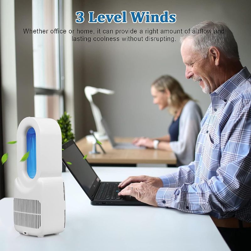 Photo 1 of GENTLEFAN-  Desk Fan, 11.8 Inch Bladeless Fan Small Quiet Table Fan, with Touch Control 5-Colors Decorative LED Light for Office Bedroom?White?
