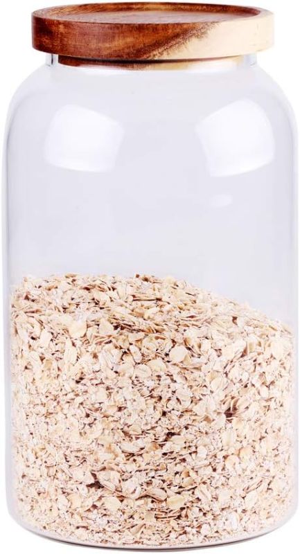 Photo 1 of Large Glass Food Canisters Set of 2, 93 FL OZ(2750ml) Kitchen Serving Stoarge Container with Airtight Wooden Lids, Cereal Dispenser Jars for Spaghetti Pasta, Powder, Spice, Tea, Coffee(8.8inch high)
