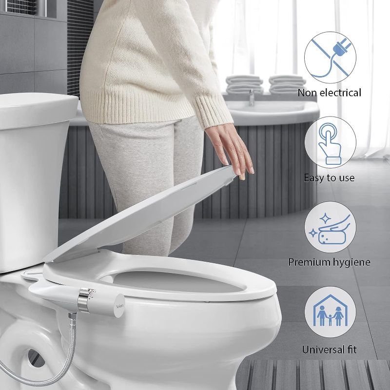 Photo 4 of Veken Ultra-Slim Bidet Attachment for Toilet Dual Nozzle (Feminine/Posterior Wash) Hygienic Bidets for Existing Toilets, Adjustable Water Pressure Cold Water Sprayer Baday with Stainless Steel Inlet
