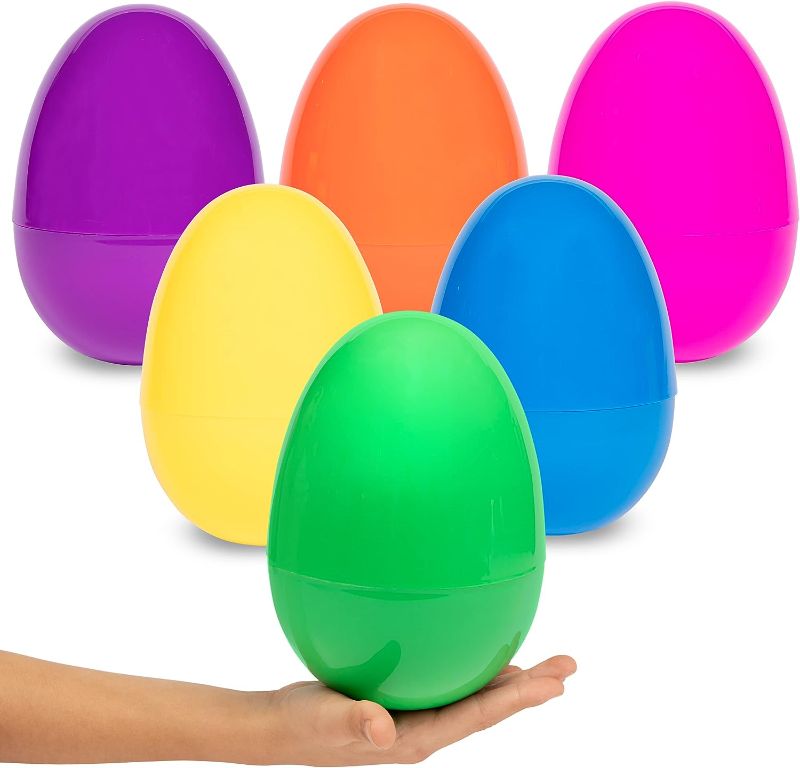 Photo 2 of 6 Pack  Jumbo Unfilled Easter Eggs, 6 pcs | Empty Plastic Eggs Bulk, Egg Toy Pack, Big Giant Easter Egg, Jumbo Eggs | Large Easter Eggs Empty, Party Decoration, Color Party Pack, 6 Pack Color Eggs
